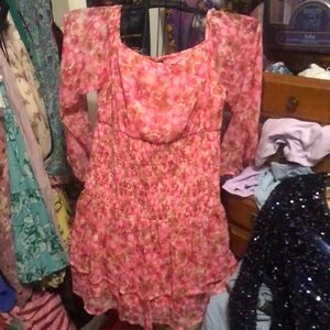 Vero Moda Pink Floral Long Sleeve Dress